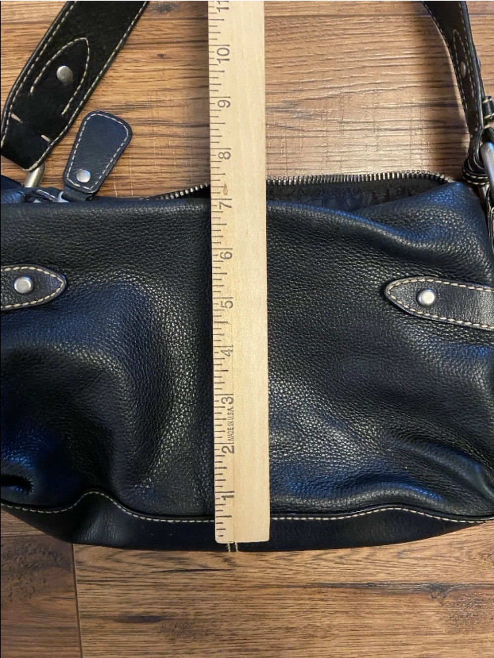 FOSSIL Black Leather Hobo Handbag Shoulder Purse Bag Classic Zip-Top Y2K - Picture 4 of 8